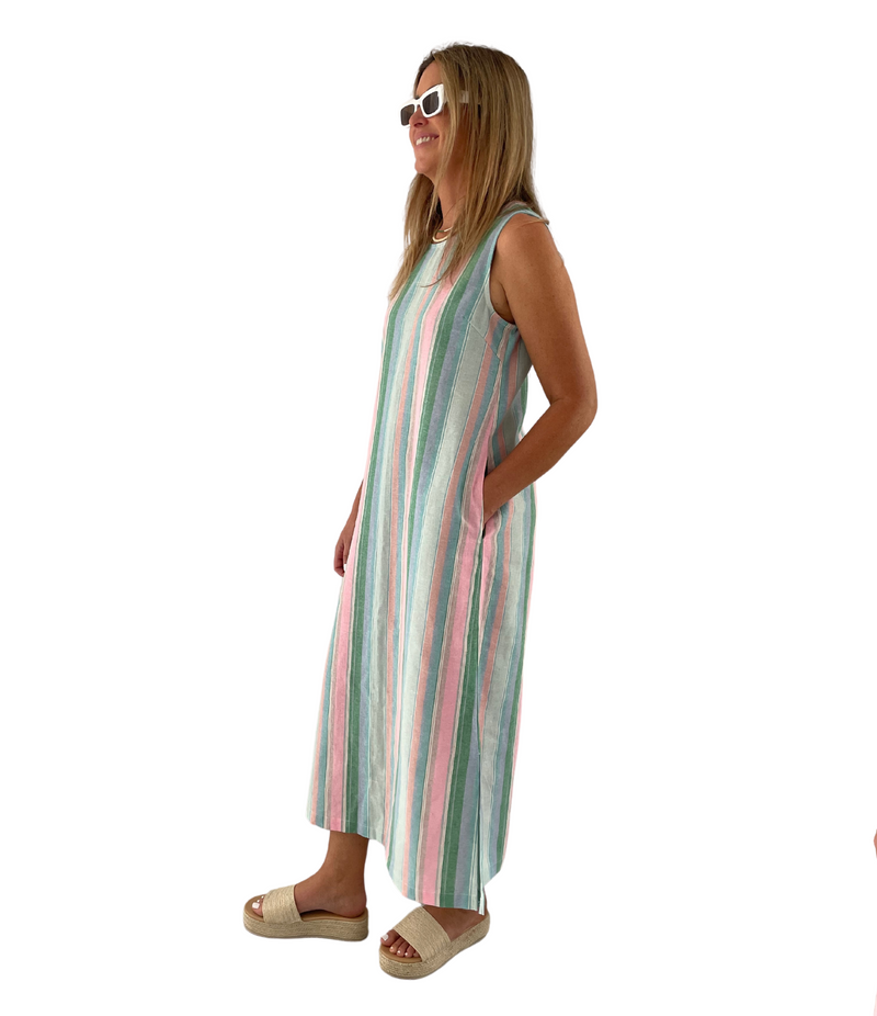 Ladies Calypso Midi Dress - Candy Stripe