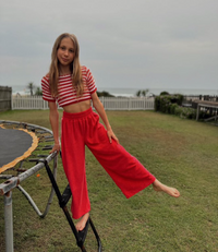 KIDS LUCKY DAY TERRY WIDE LEG PANT - RED