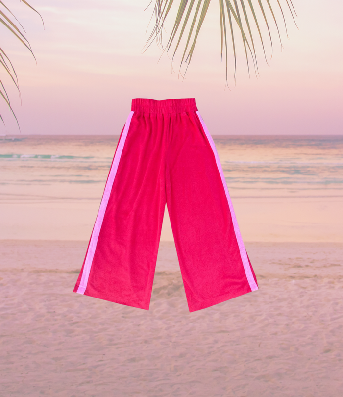 KIDS LUCKY DAY TERRY WIDE LEG PANT - RED